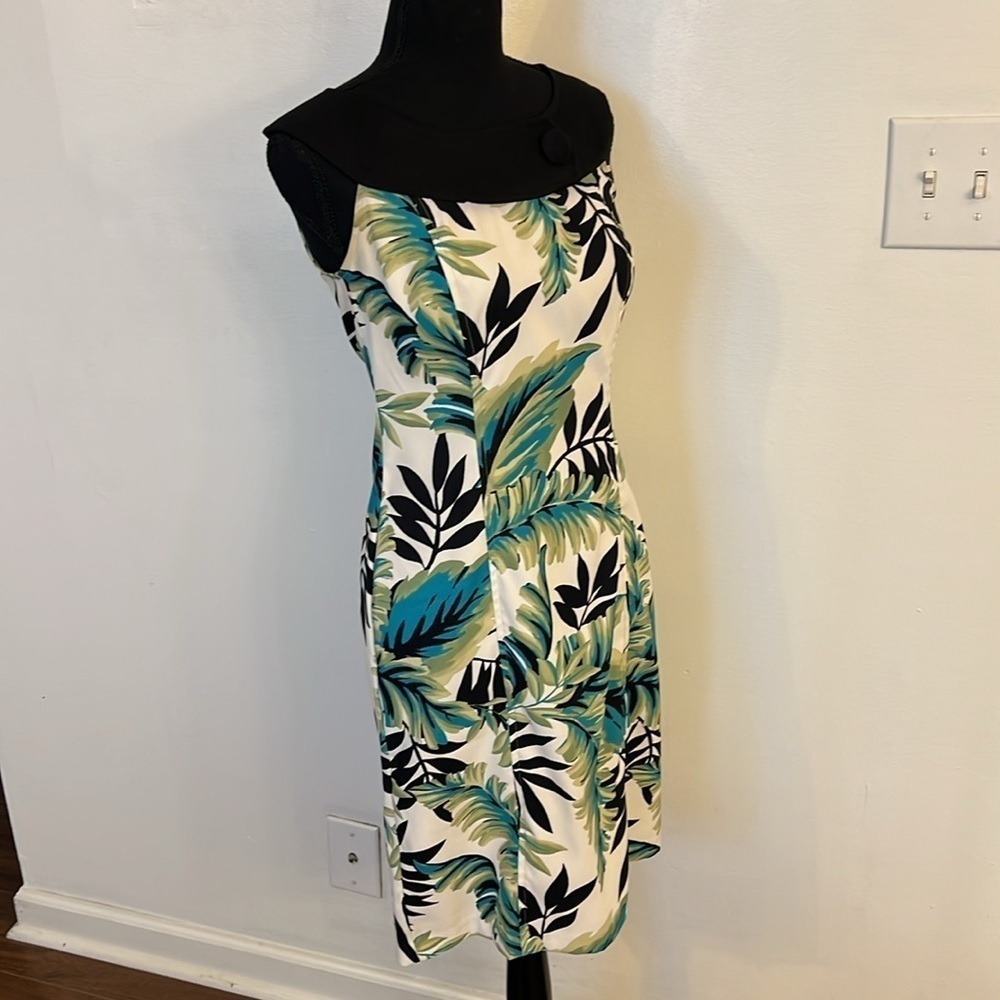 AB Studio Tropical Form Fitting Spandex Midi Dress, Sz. 2. - Picture 5 of 11